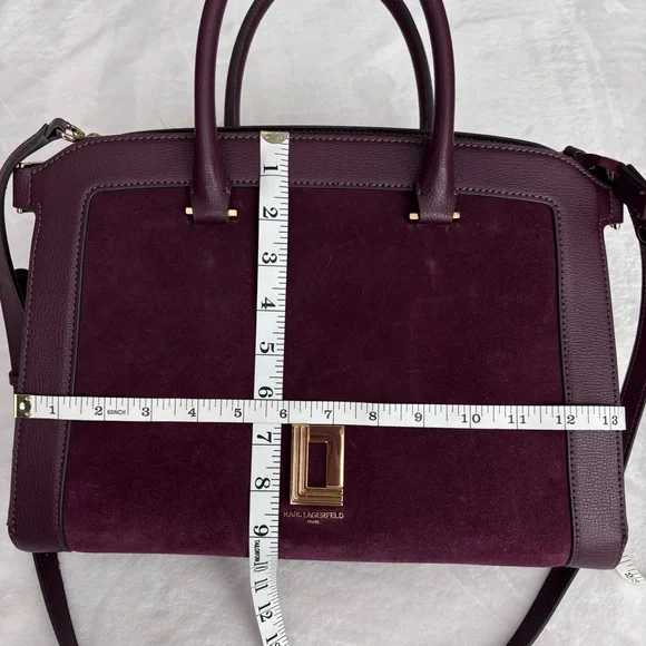 KARL LAGERFELD Simone Suede Leather Top Handle Raisin Satchel Crossbody--NWT - Picture 14 of 16